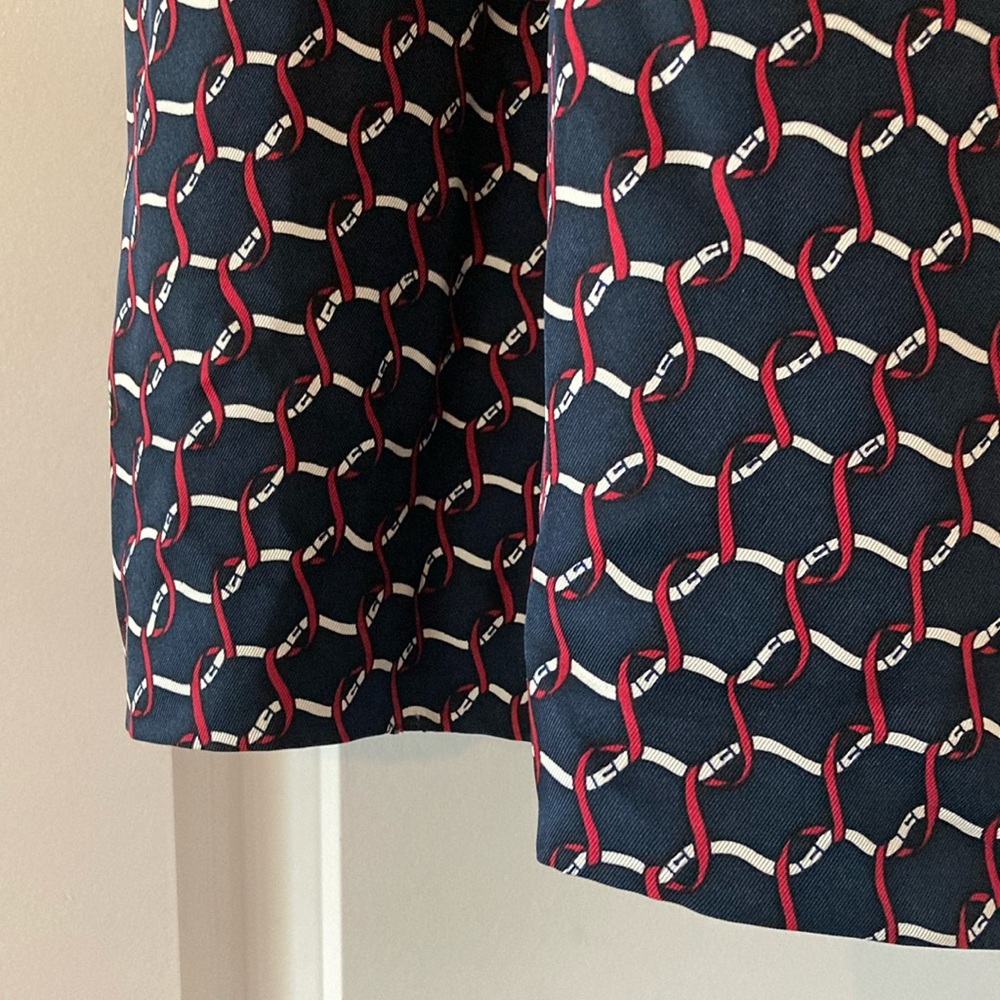 Talbots 14 Blue Res White A-Line Silk Skirt - Picture 3 of 11
